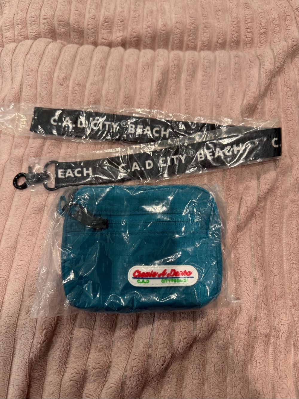 Nordstrom Teal Mini Crossbody Pouch with Branded Black Strap